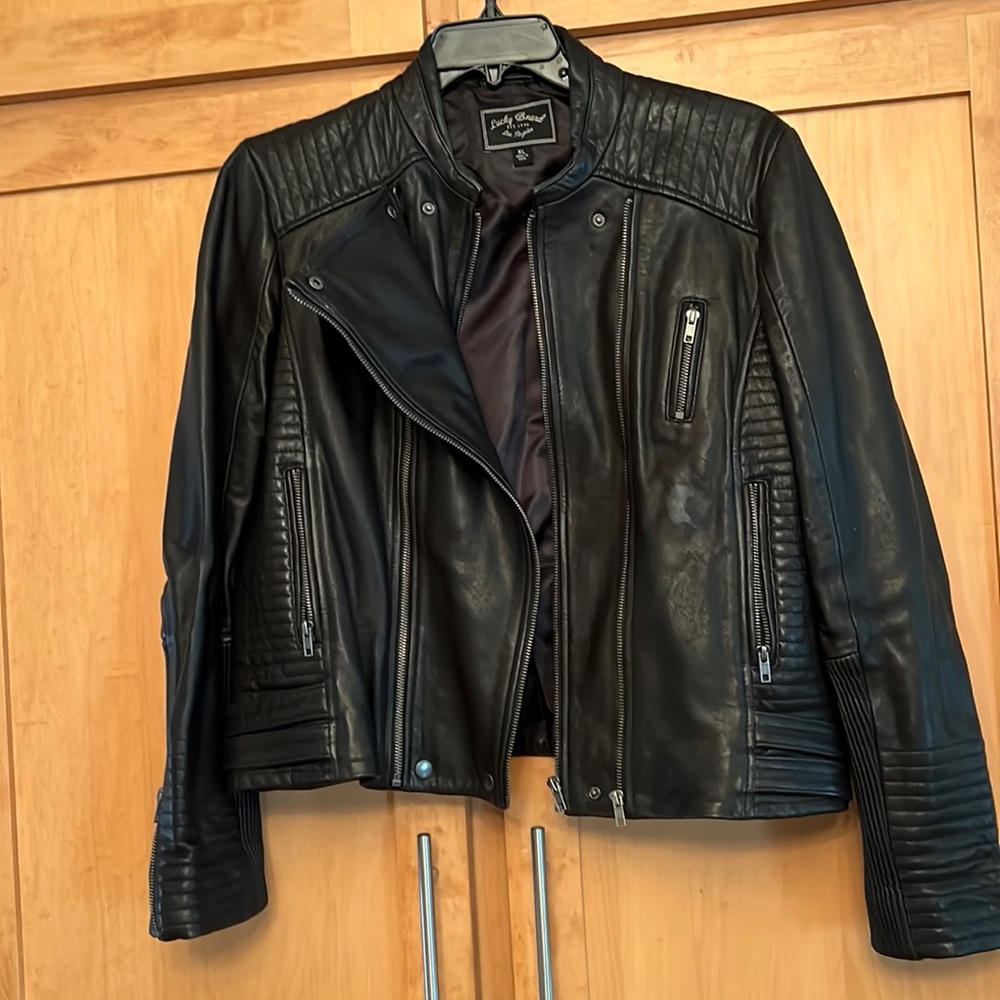 Black leather Moto jacket by Guess XL